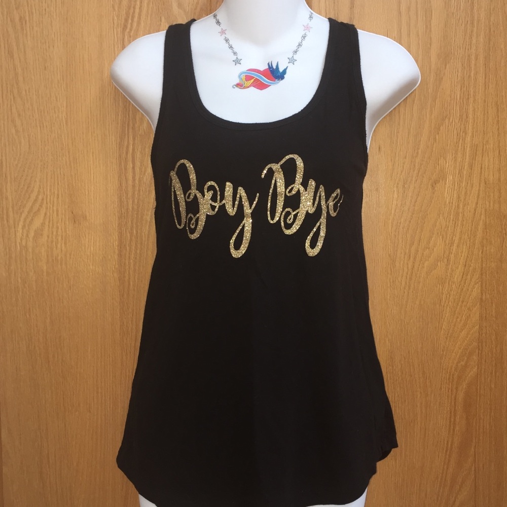 2/$20 Black Boy Bye Gold Glitter Tank Top M Medium